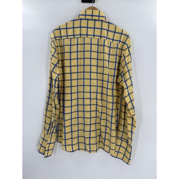 Connaisseur Paris Men's  XLarge 43/44 Yellow Blue Check Button Up Dress Shirt - Picture 6 of 10
